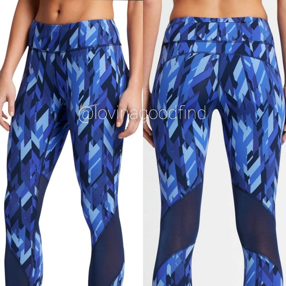 Nike Blue Pattern Pro Cool AOP Capri Leggings EUC sz XL